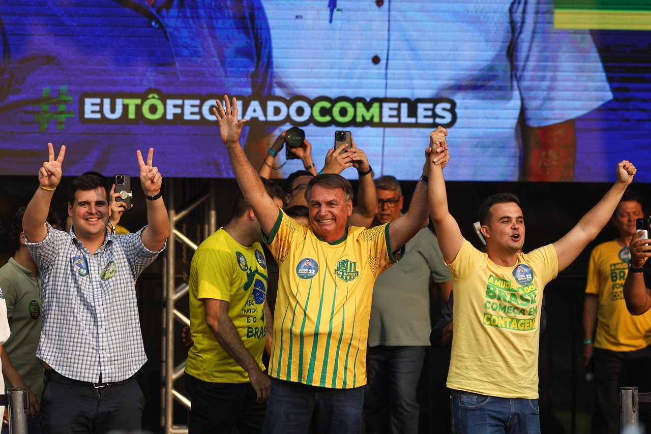 Bolsonaro participa de comício em Contagem ao lado de Bruno Engler e Junio Amaral