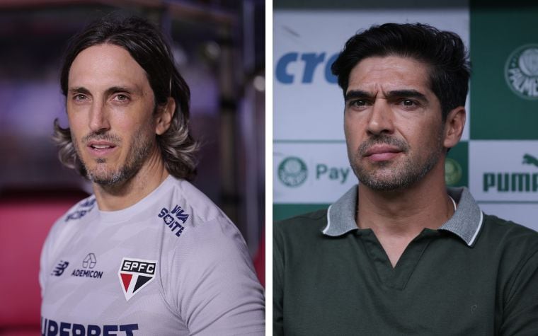 Zubeldía (à esquerda), técnico do São Paulo, e Abel Ferreira, treinador do Palmeiras (Foto: Ettore Chiereguini/AGIF)