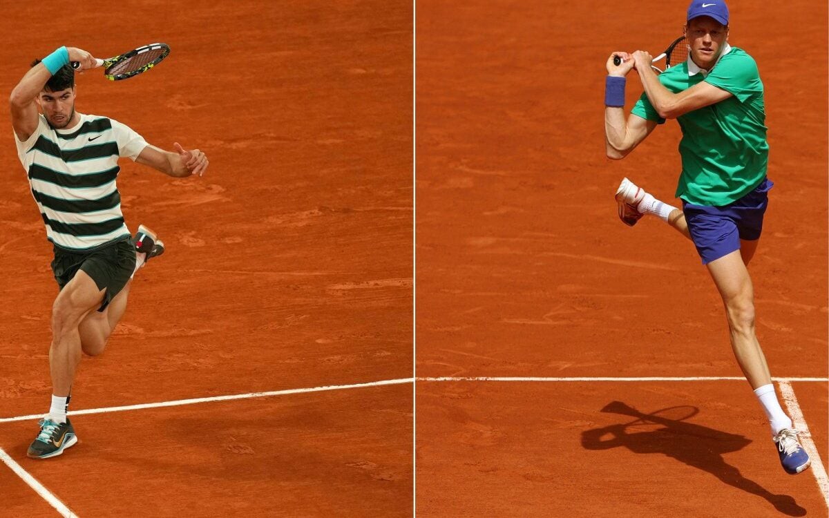 Alcaraz e Sinner decidem um Grand Slam pela primeira vez (Foto: Dimitar DILKOFF e ALAIN JOCARD / AFP)