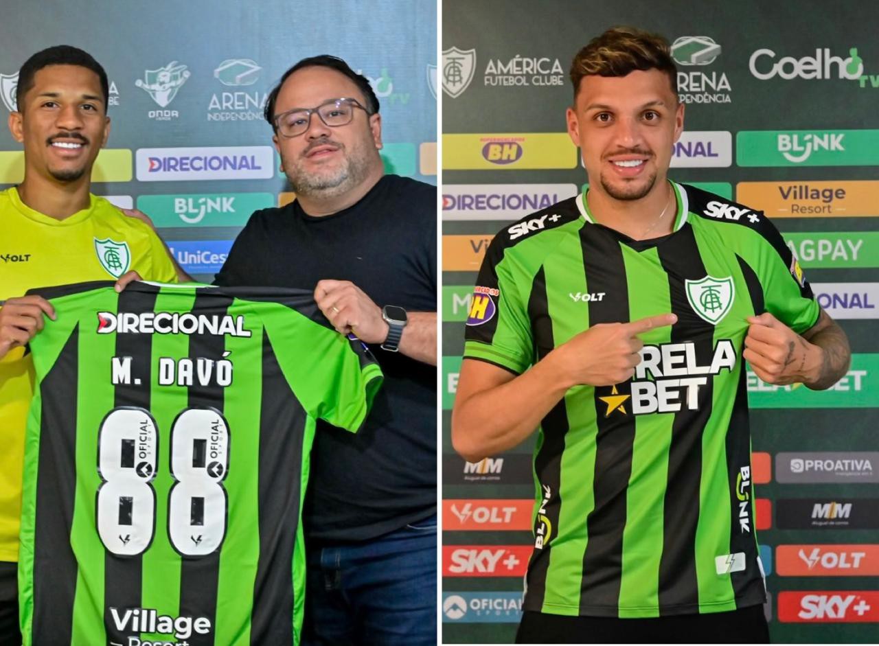 Centroavante Matheus Davó e meia-atacante Daniel Jr foram oficialmente apresentados pelo América, no CT Lanna Drumond