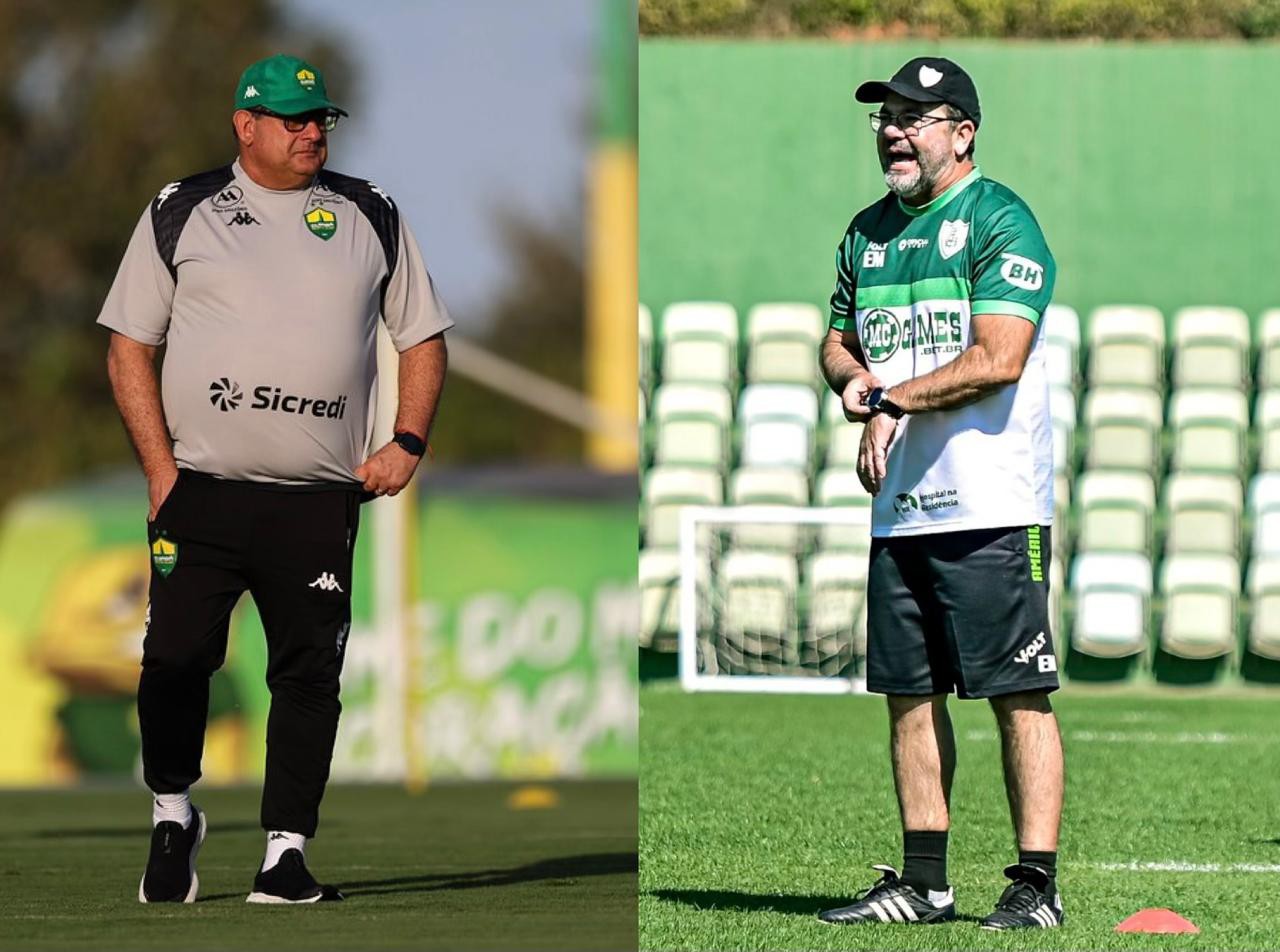 Guto Ferreira, treinador do Cuiabá, e Enderson Moreira, técnico do América, duelam à beira do campo nesta quarta (23)