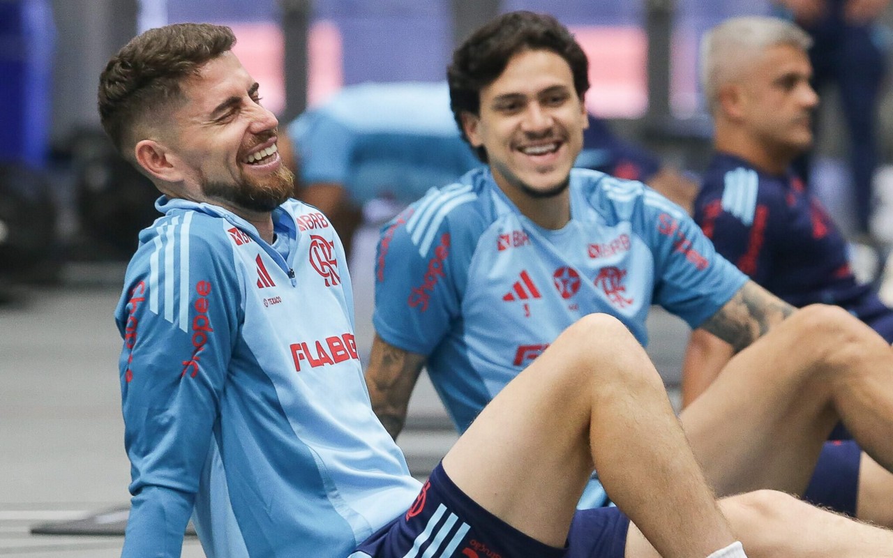 Jorginho e Pedro, em treino do Flamengo na academia nos EUA. Foto: Gilvan de Souza/Flamengo