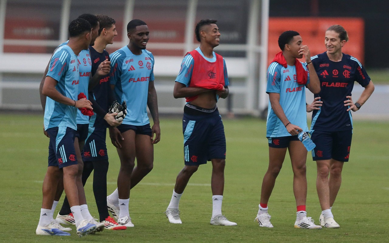 Jorginho e Pedro, em treino do Flamengo na academia nos EUA. Foto: Gilvan de Souza/Flamengo