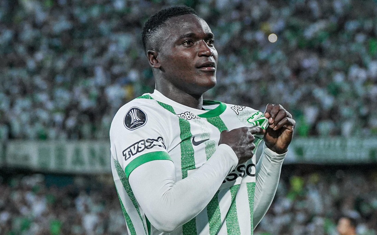 Kevin Viveros comemora gol contra o Bahia, pela Libertadores. Foto: Divulgação/Atlético Nacional
