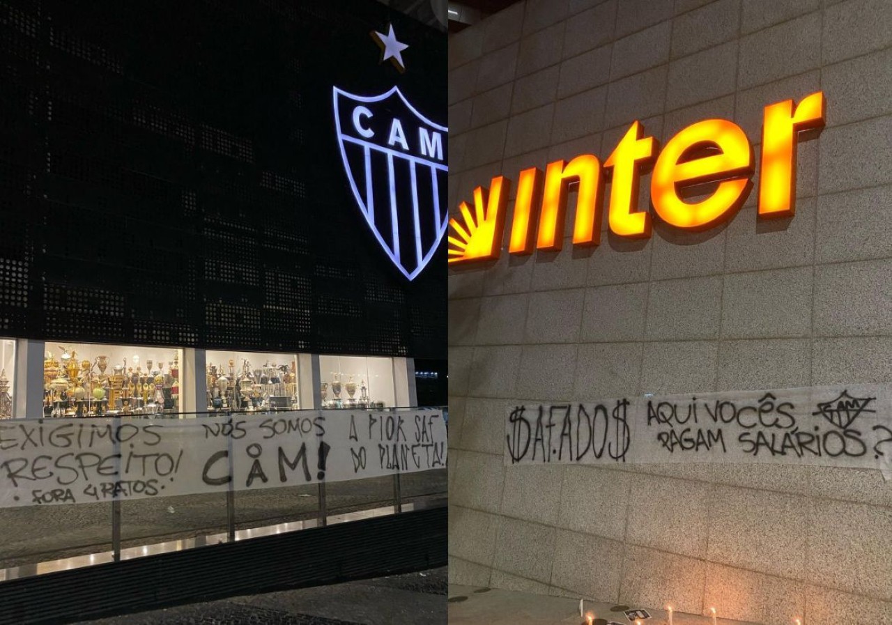 Torcedores do Atlético protestam com faixas em BH