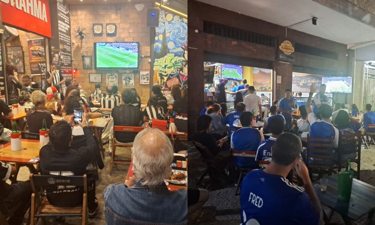 Torcedores de Atlético e Cruzeiro no Rio de Janeiro acompanham partida da Copa do Brasil
