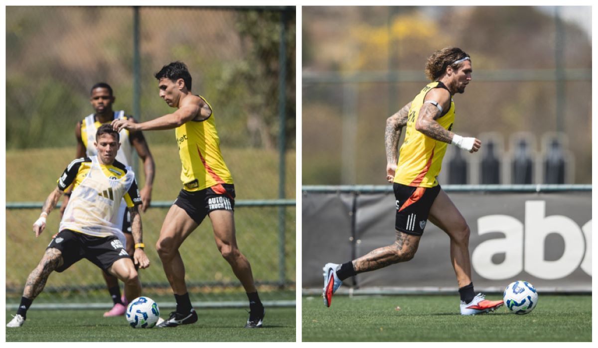 Dupla de zaga do Atlético no treino desta manhã