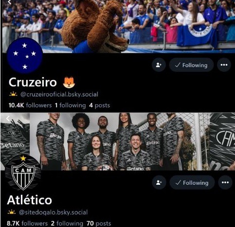 Números dos clubes mineiros no Bluesky