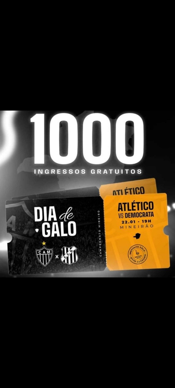 Ação do Instituto Galo distribui mil ingressos para o jogo desta quarta (22) entre Atlético e Democrata, no Mineirão