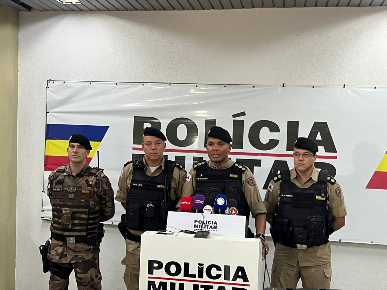 A Polícia Militar de Minas Gerais concedeu coletiva de imprensa para falar sobre o esquema de segurança