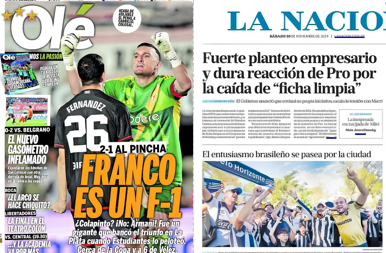 Capa dos Jornais Argentinos de 30 de novembro, dia da Final da Libertadores