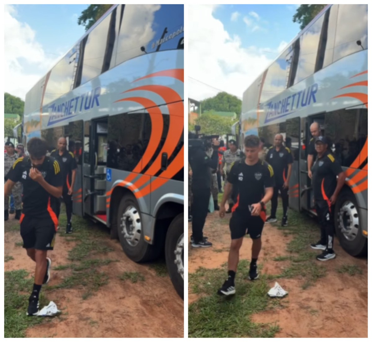 Jogadores do Galo chegam ao estádio Ribeirão, em Tocantinópolis, para estreia pela Copa do Brasil