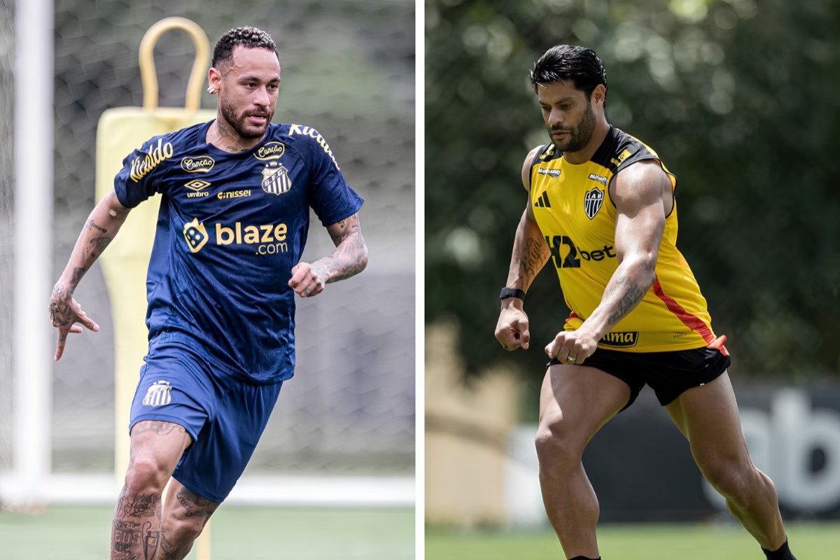 Neymar e Hulk devem entrar em campo por Santos e Atlético, respectivamente, nesta noite