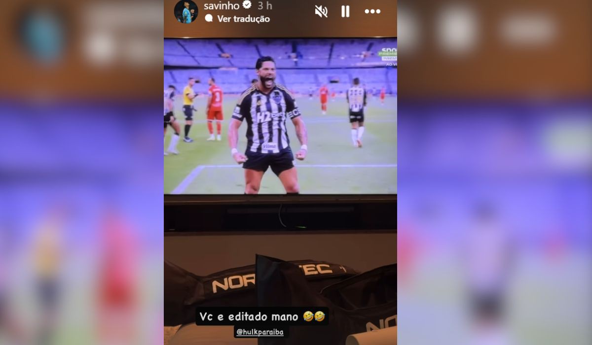 Savinho publicou em seu Instagram o lance do gol do Hulk