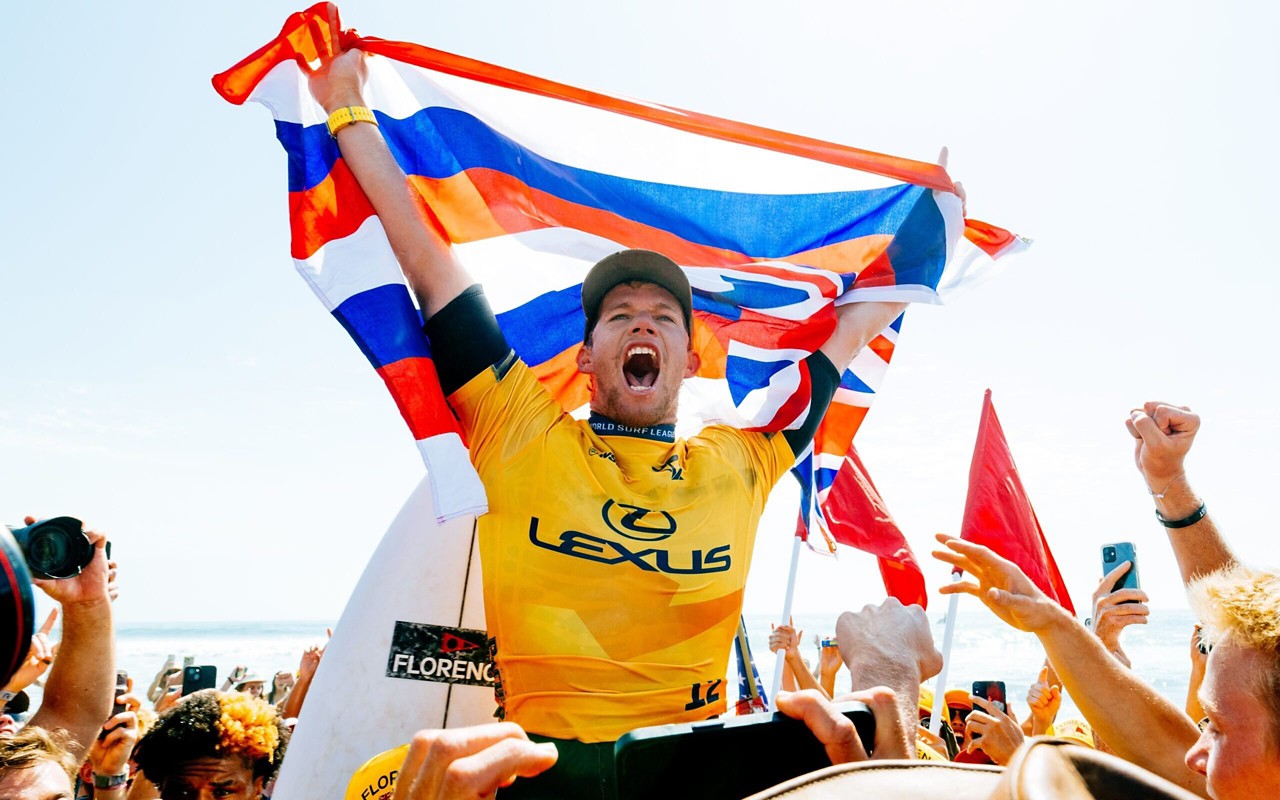 John John Florence foi campeão da WSL em 2024 (Foto: Thiago Diz/World Surf League)