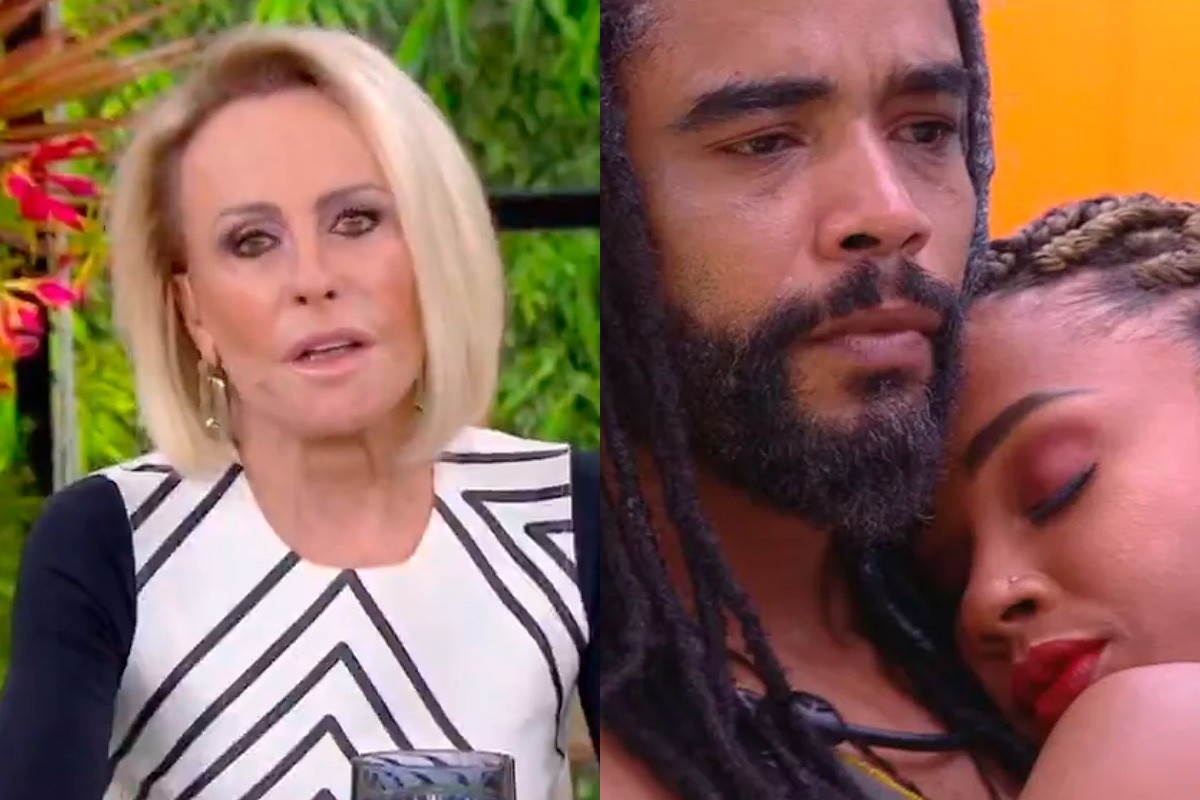 Ana Maria Braga no "Mais Você" à dir. Diogo Almeida e Aline no BBB 25 à esq.