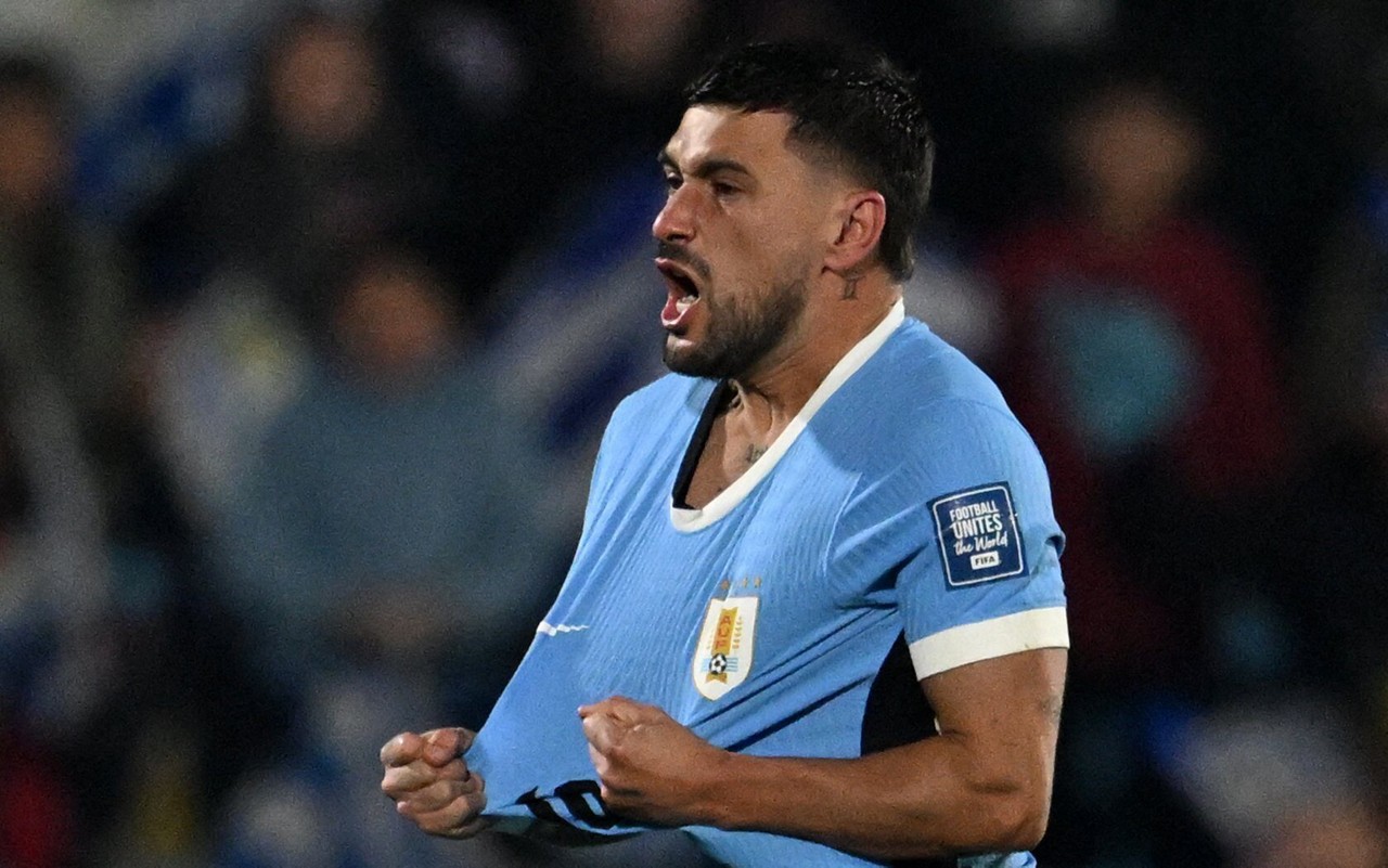 Giorgian de Arrascaeta em comemoração pelo Uruguai (Foto: Eitan Abramovich/AFP)