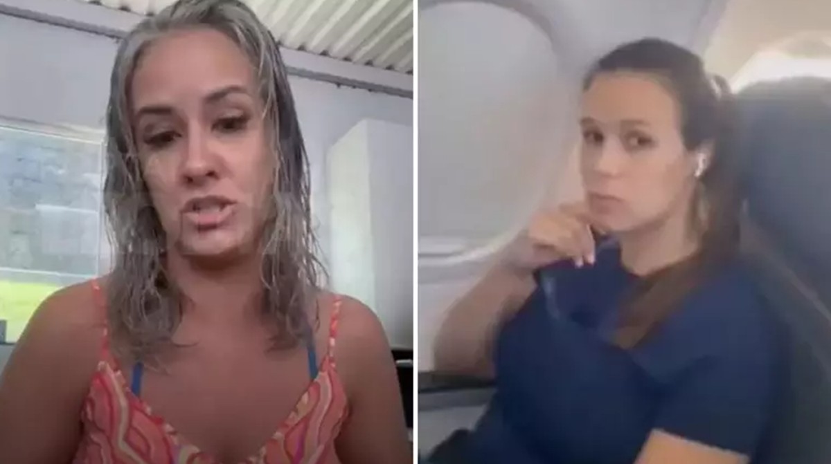 Mãe (à esquerda) se pronunciou após briga em avião com a mineira Jennifer Castro (à direita)