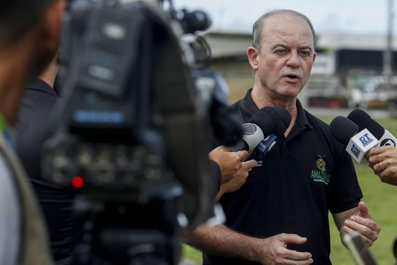 O secretario de Segurança Pública do Estado do Amazonas, General Carlos Alberto Mansur, concede entrevista em Manaus, de onde partiu uma equipe que vai auxiliar nas buscas pelo Indigenista Bruno Pereira e o jornalista britânico, Dom Phillips.