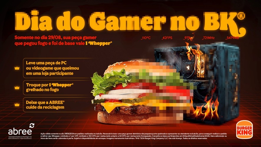 Burger King faz ação do 'Dia do Gamer' em parceria com a Associação Brasileira de Reciclagem de Eletrônicos e Eletrodomésticos (ABREE)
