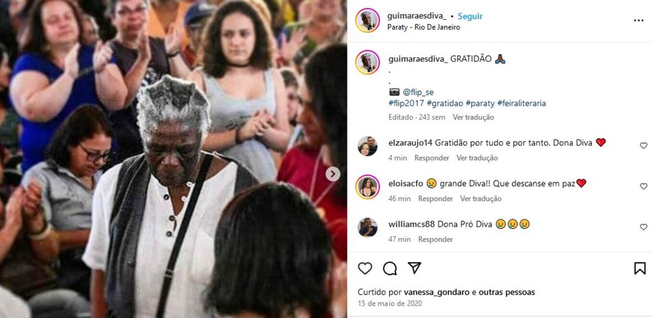 Internautas deixam mensagens de luto no instagram de Diva Guimarães