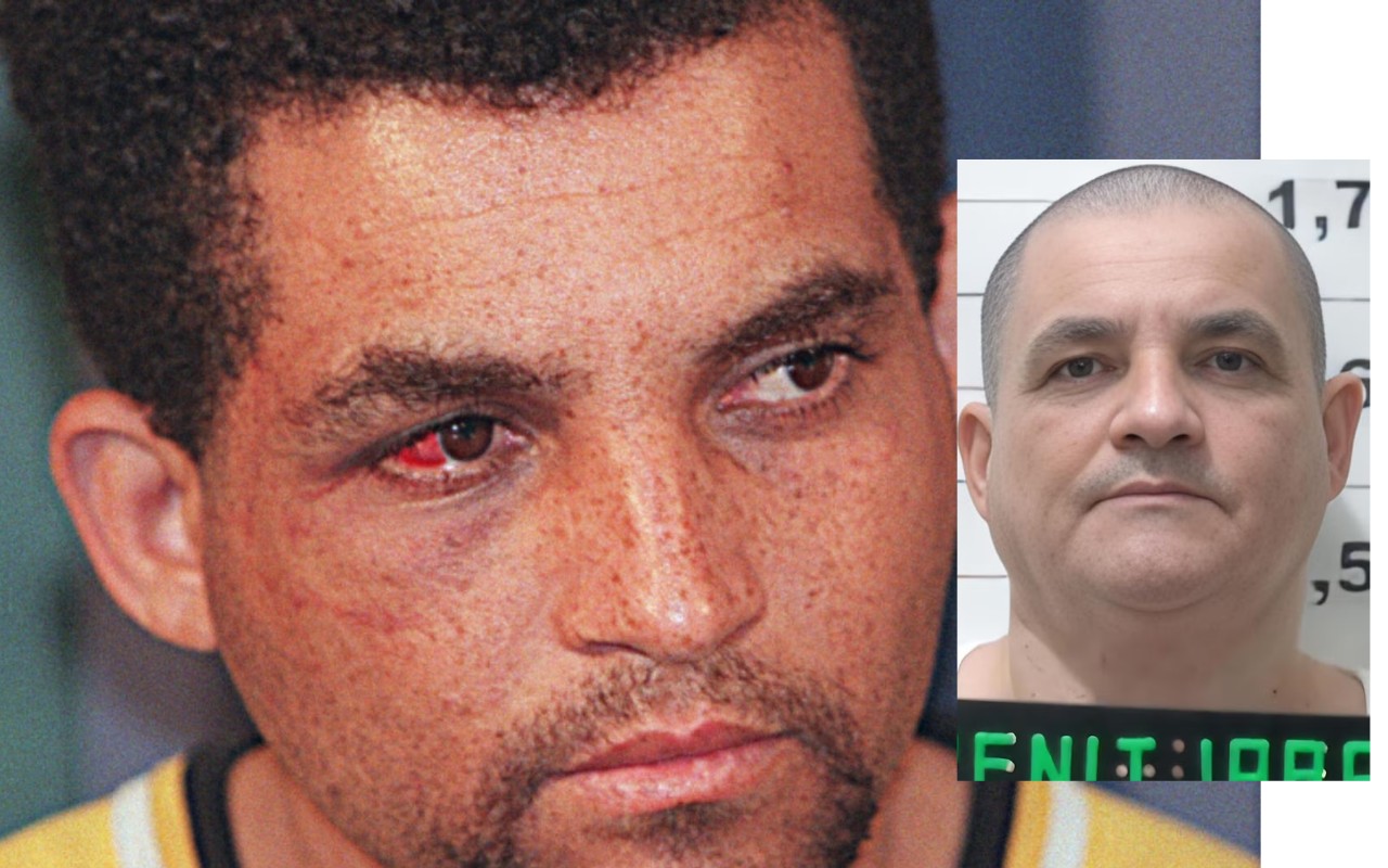 Francisco Pereira, conhecido como Maníaco do Parque, antigamente (esq.) e atualmente (dir.)