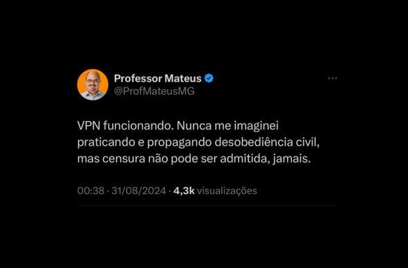 Post de Mateus Simões no X utilizando VPN