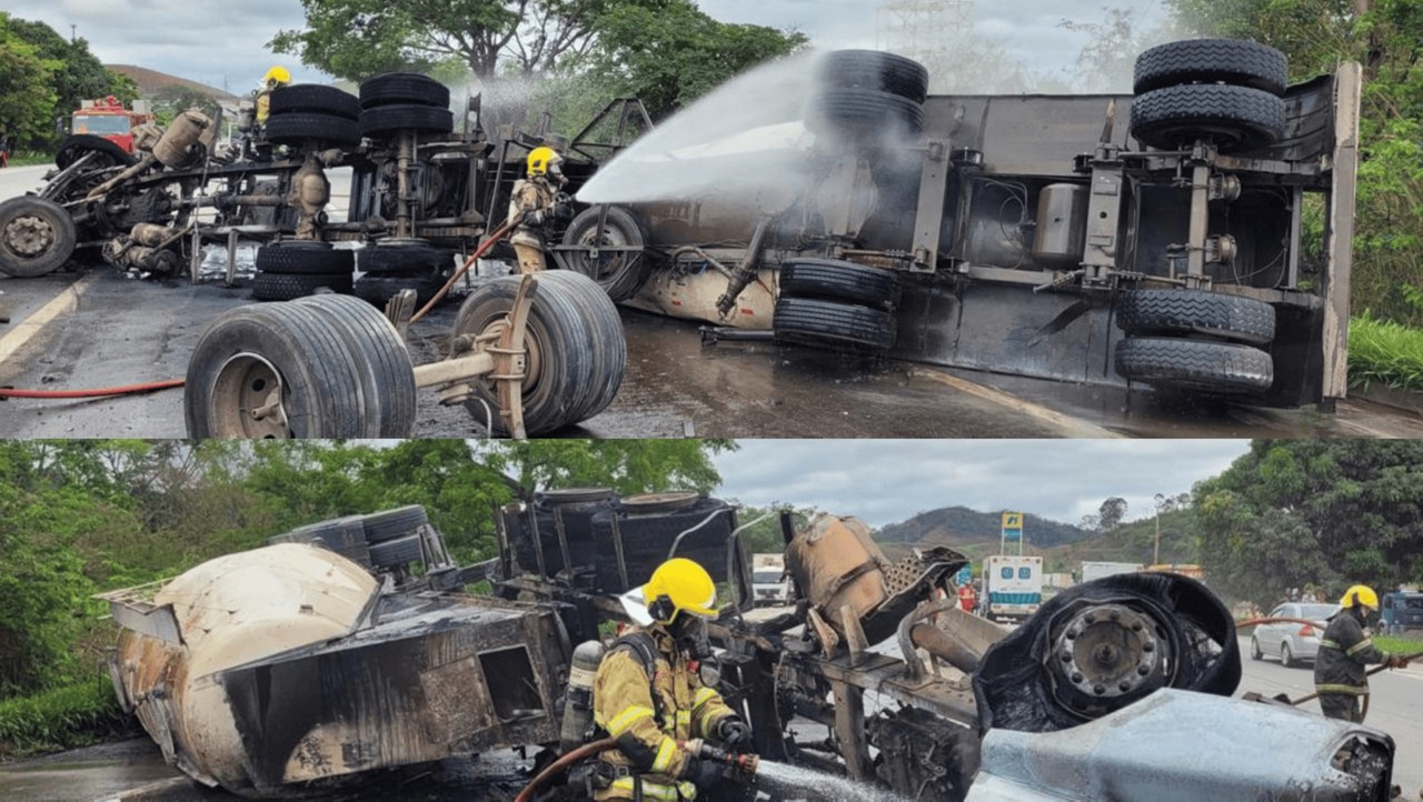 Corpo de Bombeiros foi acionado para atender acidente entre caminhão e carreta na BR-040 