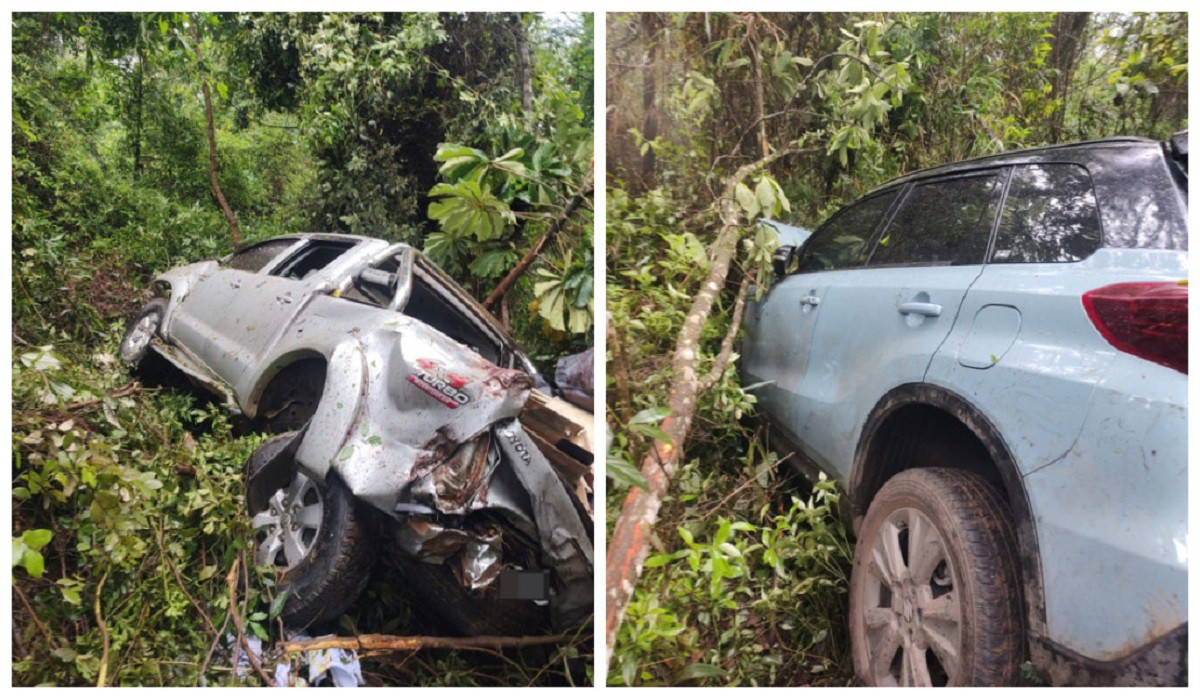 Carros caíram em barranco após a batida