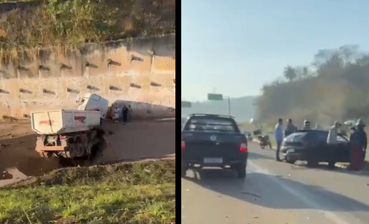 Batida envolveu caminhão e carro de passeio na altura do km 444 em Sabará