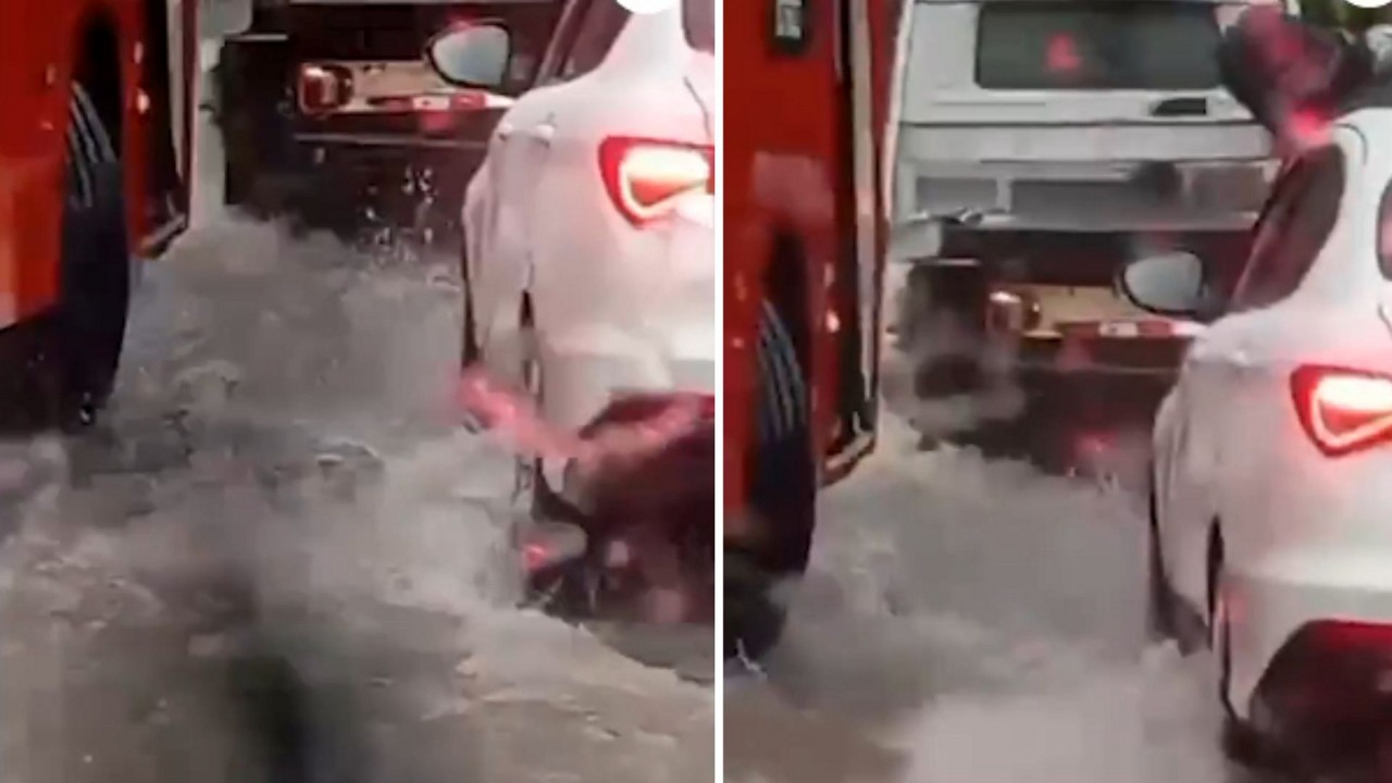 Nas imagens é possível ver a rua Bráulio Gomes Nogueira tomada por uma forte correnteza