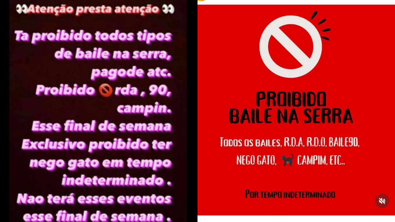 Redes sociais de organização e divulgação dos bailes postaram o recado