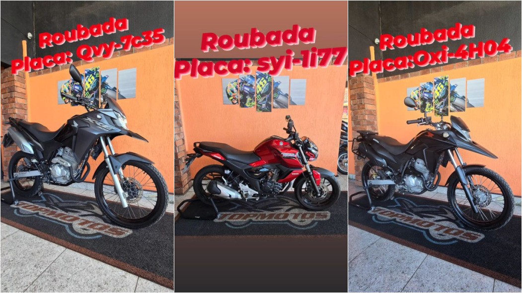Três motos foram roubadas de concessionária na região de Venda Nova, em BH 