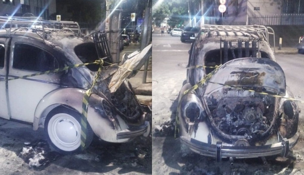 Fusca pegou fogo na rua Padre Demerval Gomes, no bairro Coração Eucarístico 