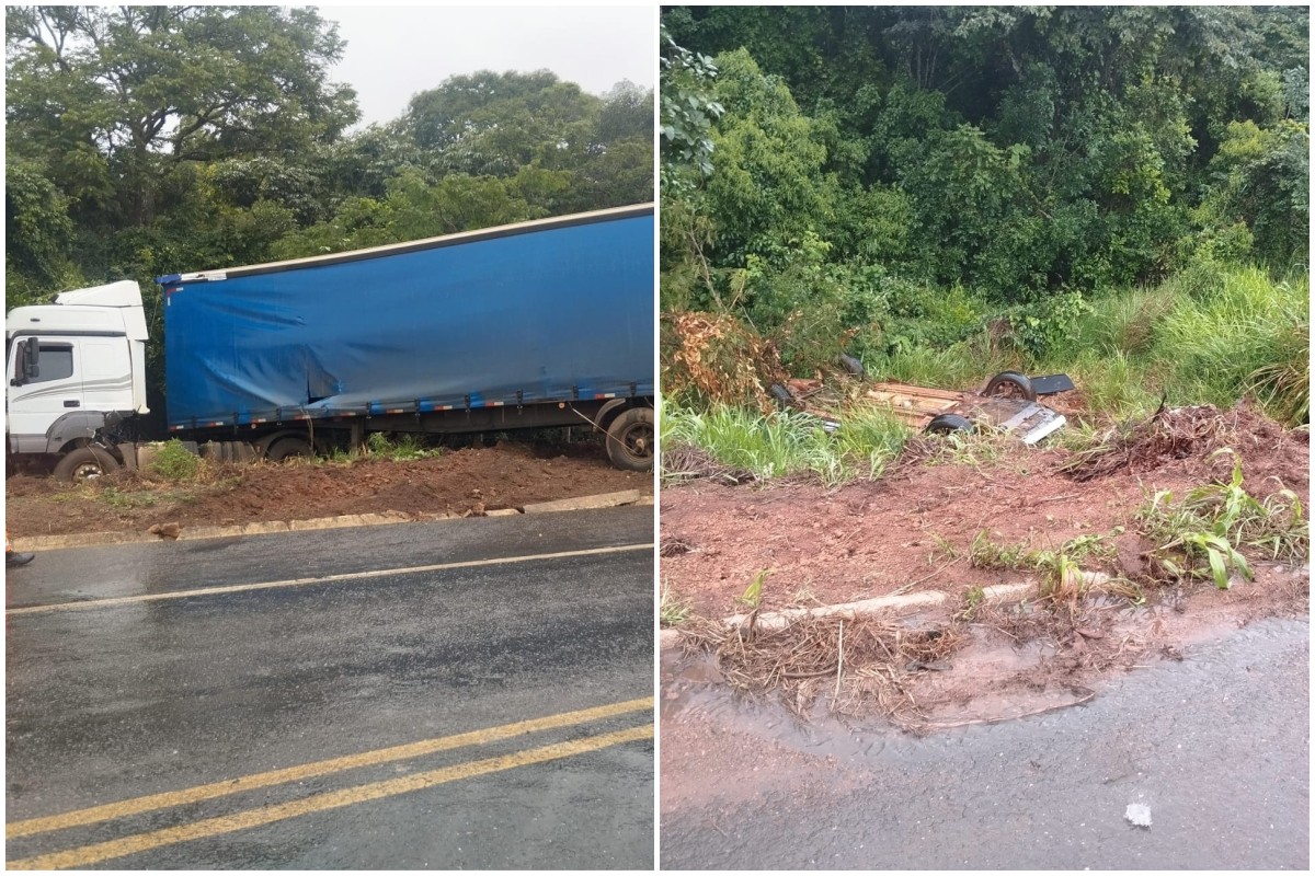 Veículo de passeio capotou com o impacto da batida 