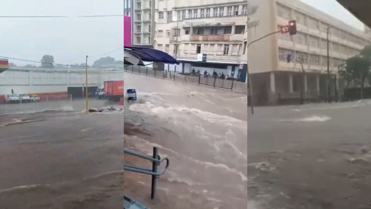 Moradores registram, em vídeos, vias alagadas durante as chuvas na cidade