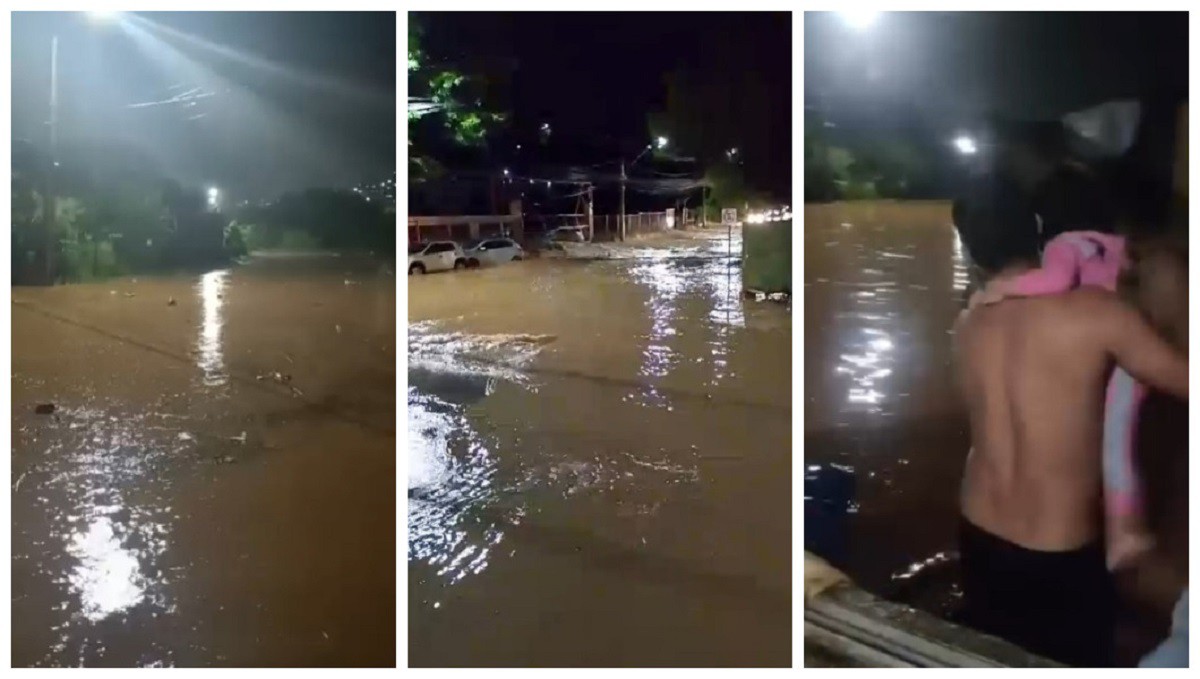 Vídeos mostram moradores em ruas inundades após o temporal
