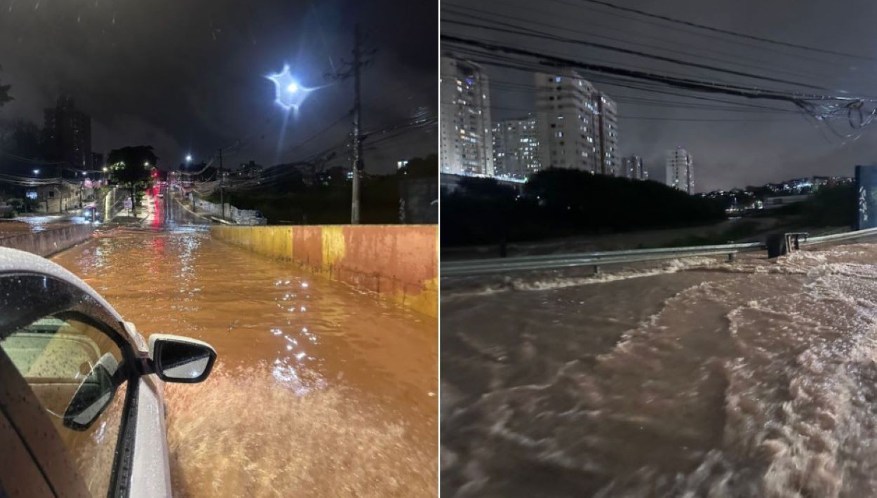 Trincheira registra alagamento em Contagem em meio à forte chuva  