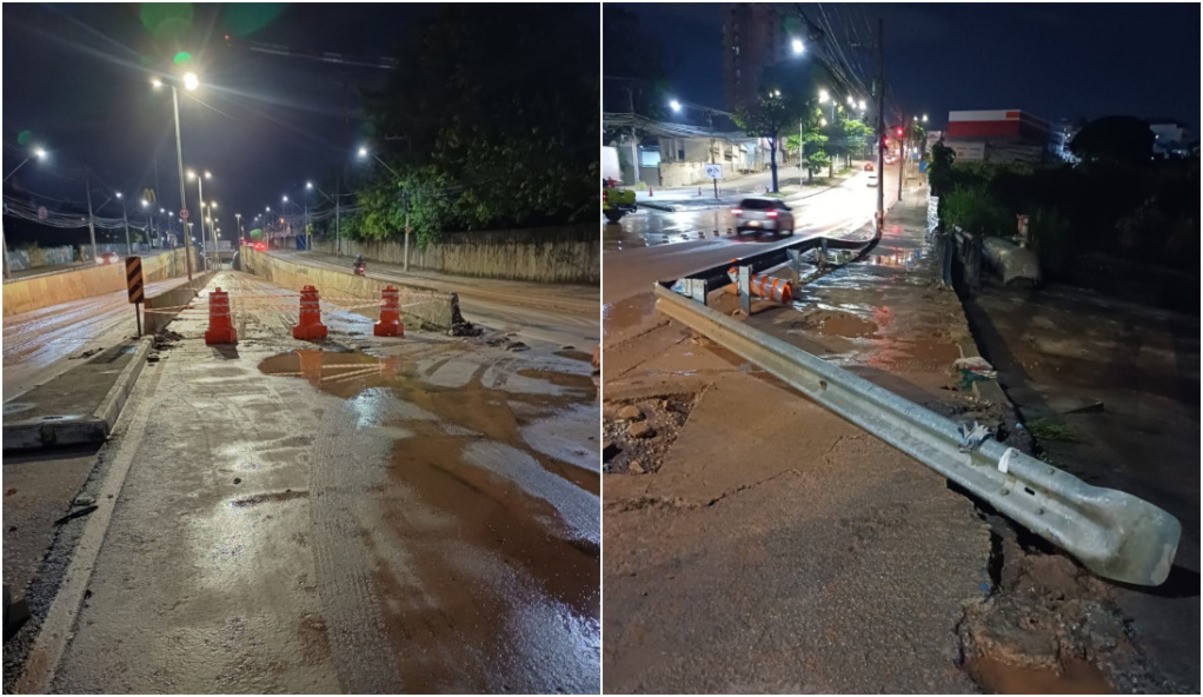 Guard-rail chegou a ser retorcido pela força da água