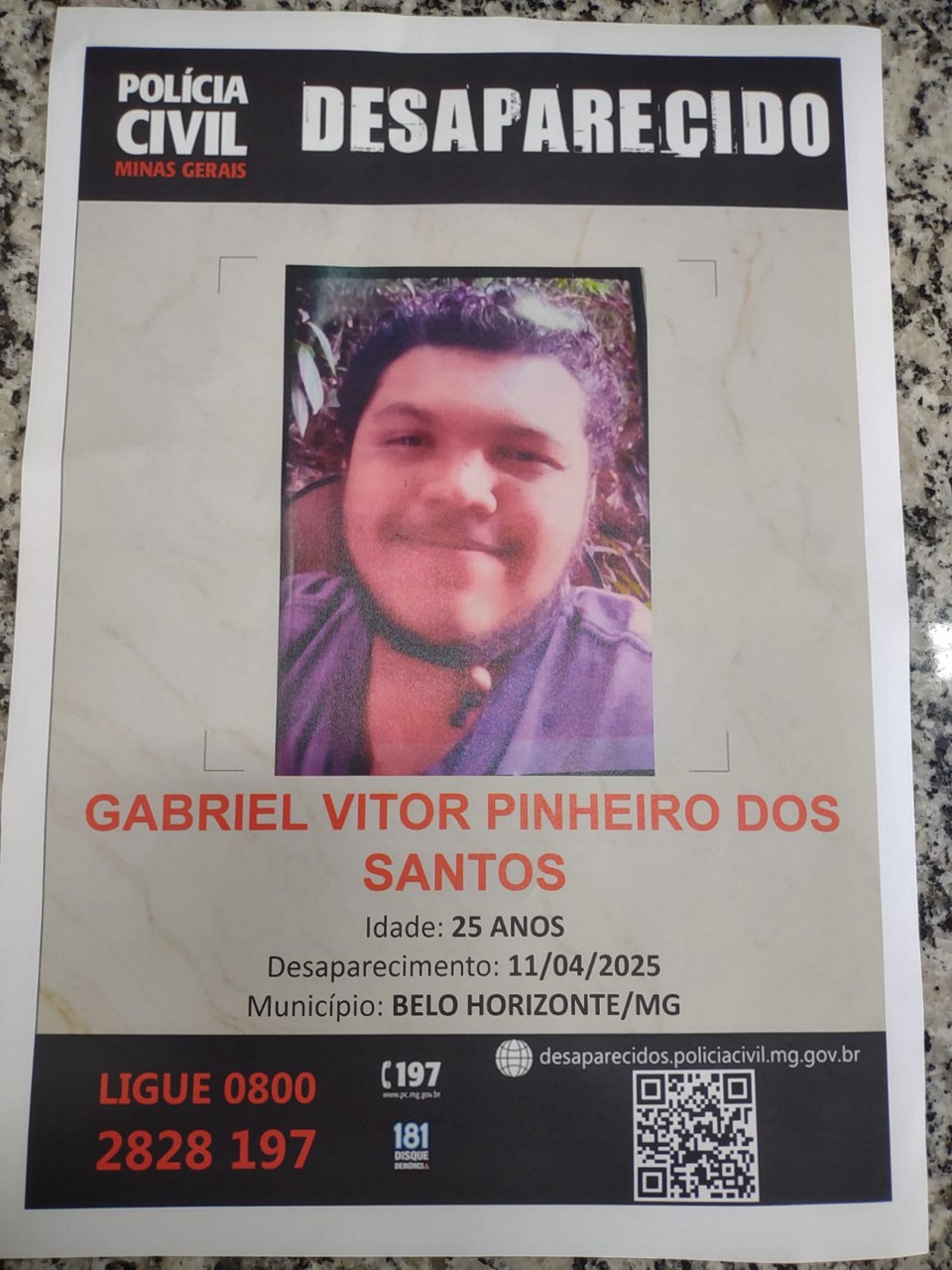 Gabriel está desaparecido desde a última sexta-feira (11 de abril)