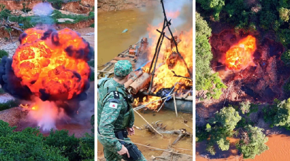 Imagens divulgadas pela PM de Meio Ambiente mostram o momento das explosões dos equipamentos