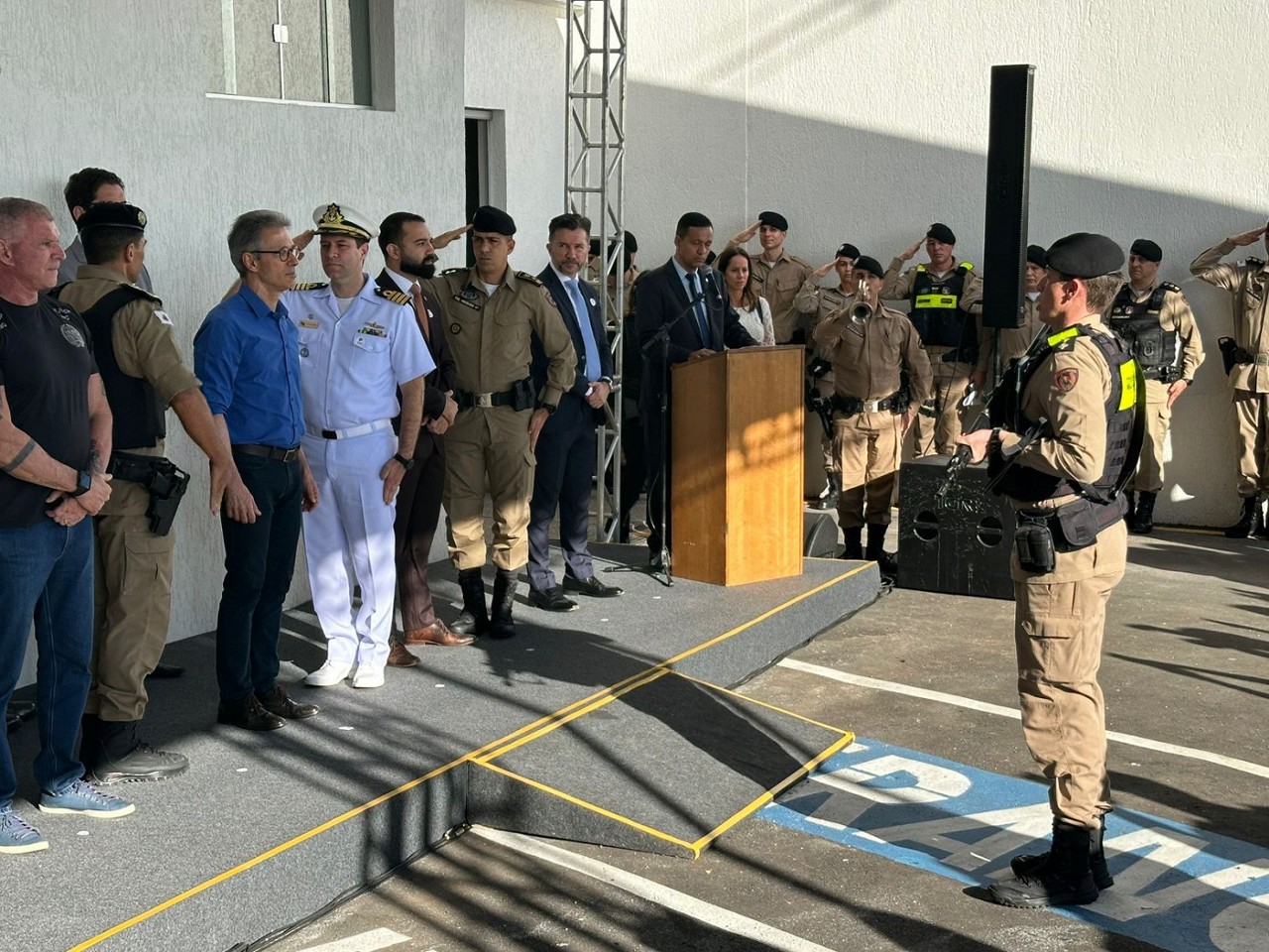 O governador Romeu Zema durante a inauguração do Bepe, da PMMG 