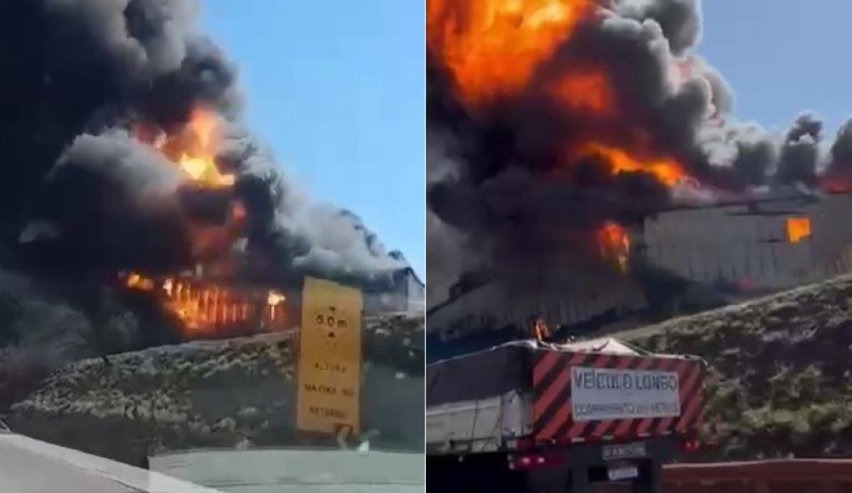 Empresa pega fogo às margens da BR-381, em São Joaquim de Bicas  