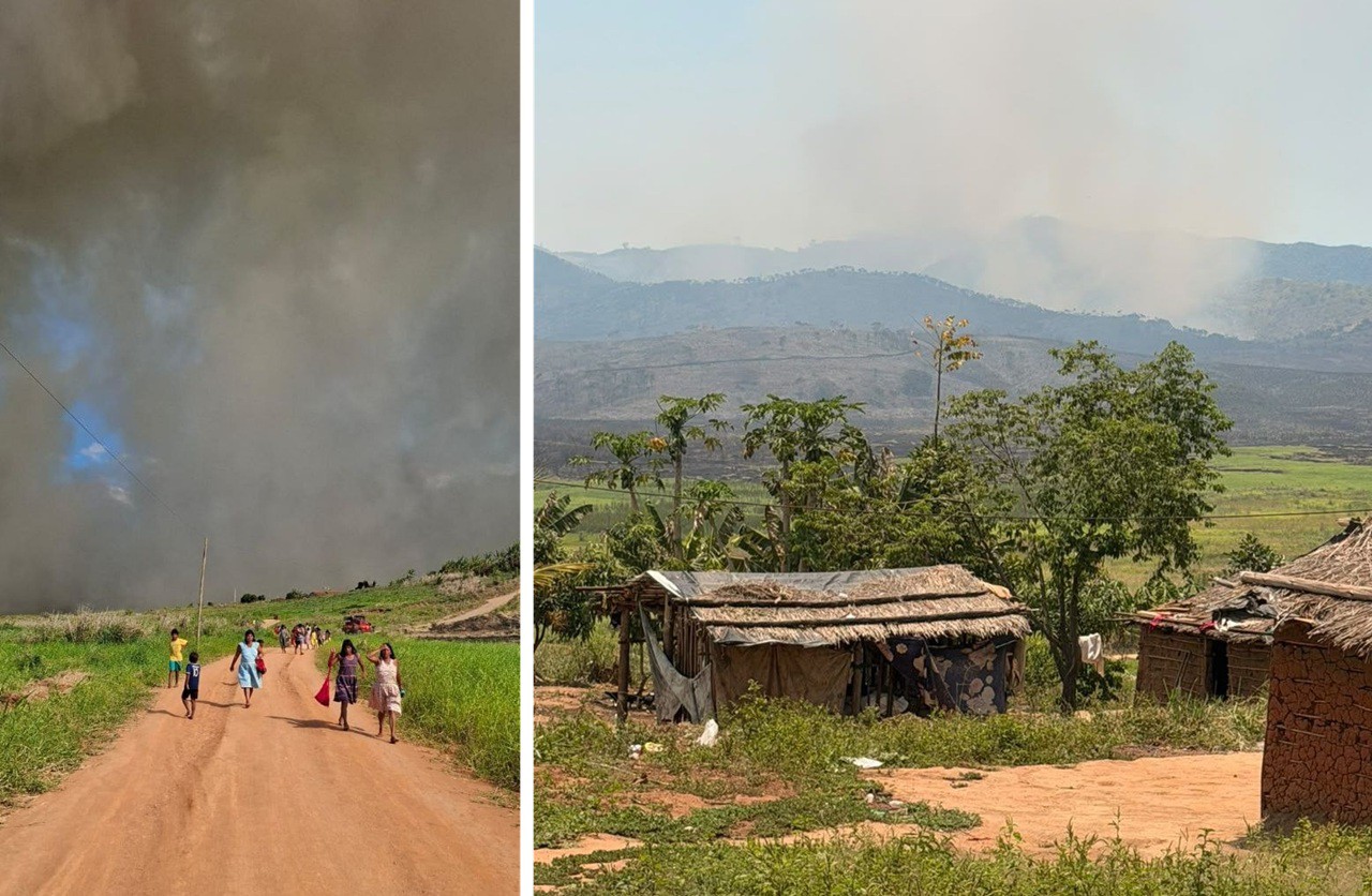 Fotos mostram enormes nuvens de fumaça no entorno da comunidade