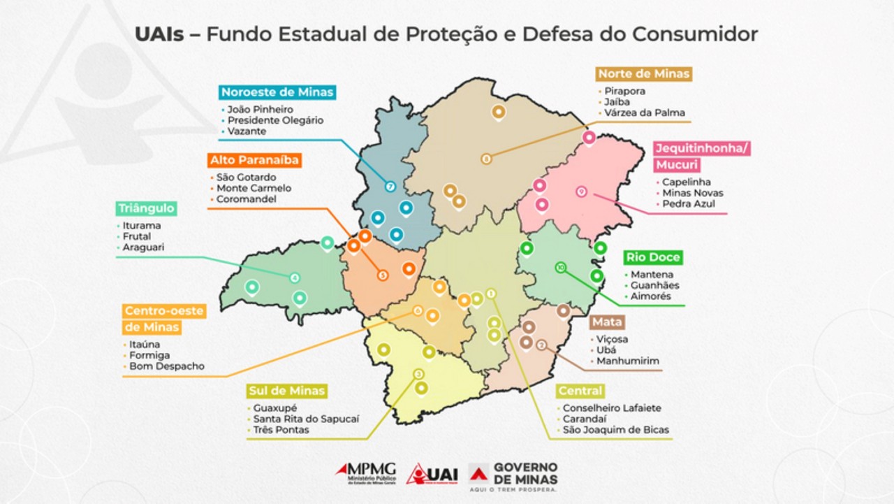 As 30 novas UAIs indicadas no mapa do território mineiro; todas as regiões serão contempladas