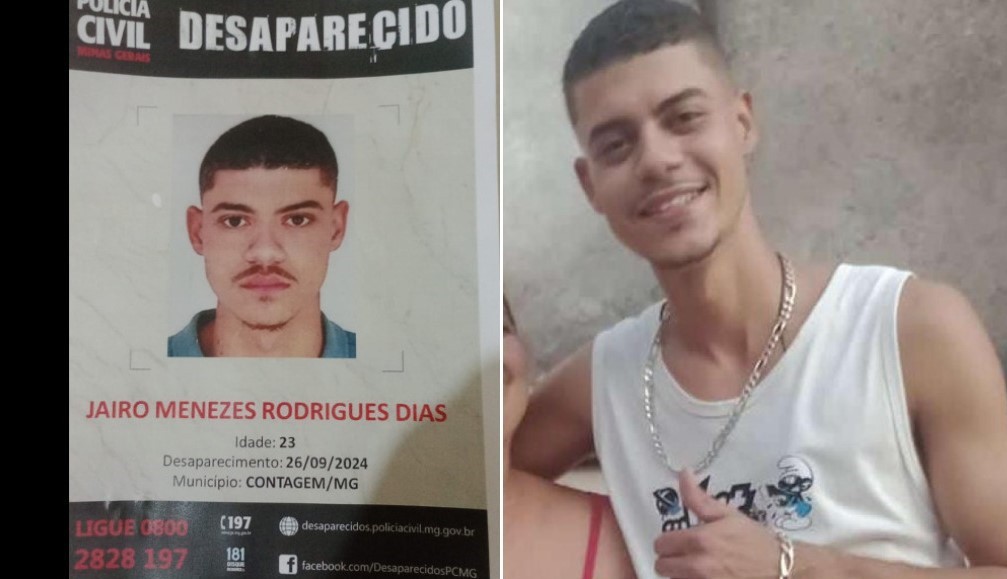 Jairo Menezes Rodrigues, de 23 anos, está desaparecido desde 26 de setembro 