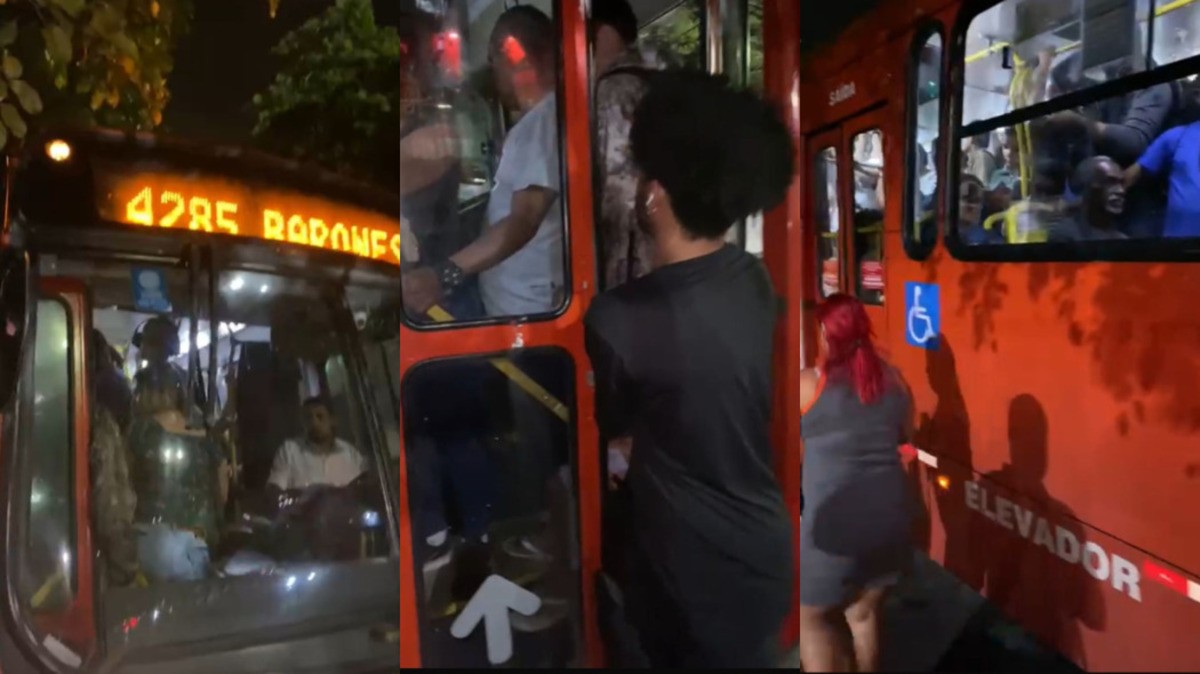 A passageira conseguiu registrar o momento em que o motorista chega a fechar uma das portas em cima de um outro passageiro que tentava embarcar