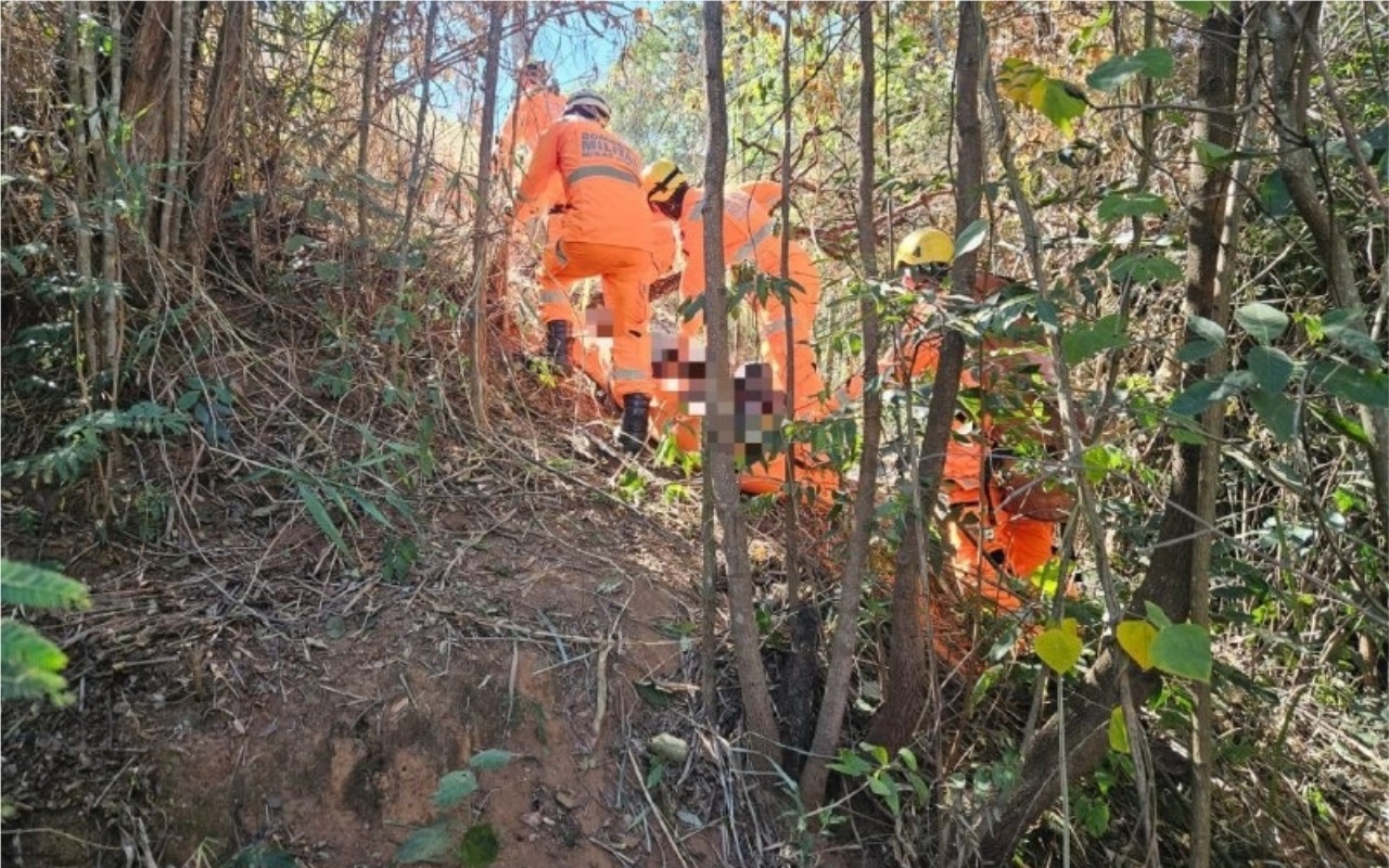 Bombeiros auxiliaram na retirada do corpo da mata