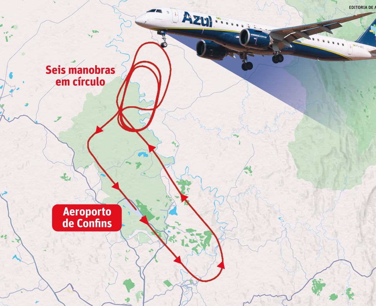 Trajeto feito pelo voo da Azul