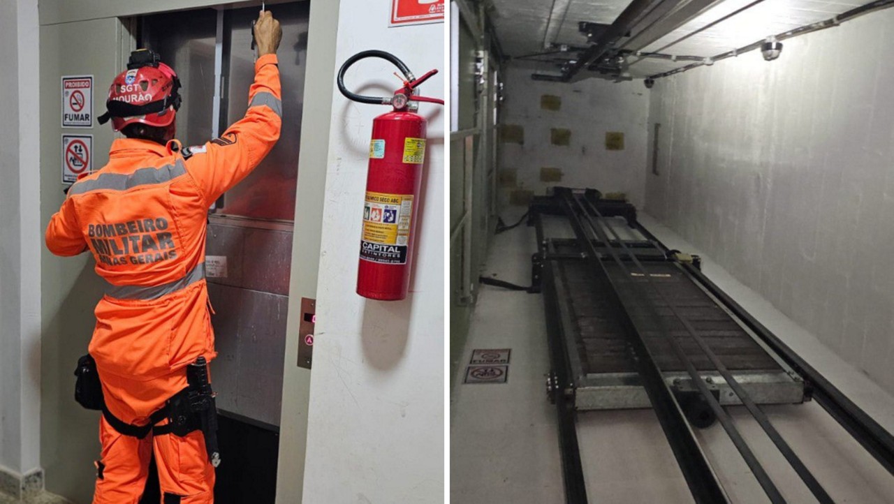 O Corpo de Bombeiros foi acionado para resgatar os presos no elevador